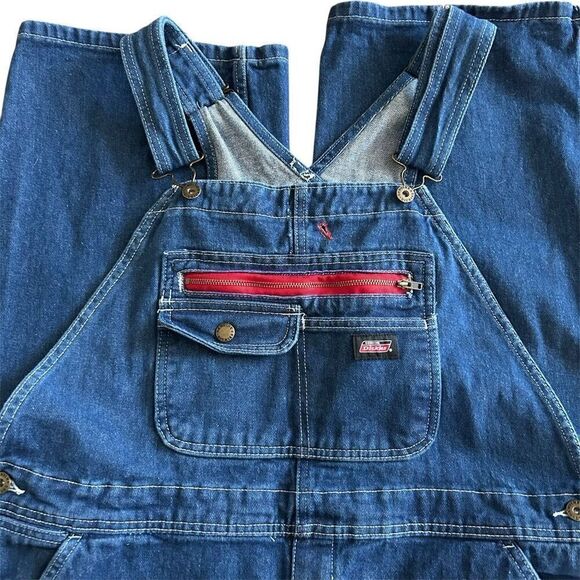 Dickies Carpenter Overalls Bib Denim Blue Wash Mens Size L Work Wear - Picture 6 of 8